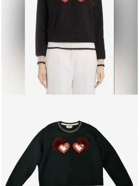 Fendi 90’s Y2K Black Beating Hearts Sweater Genuine Fox Fur Trim, Size 4